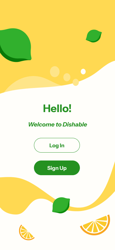 High fidelity app design for Dishable events page